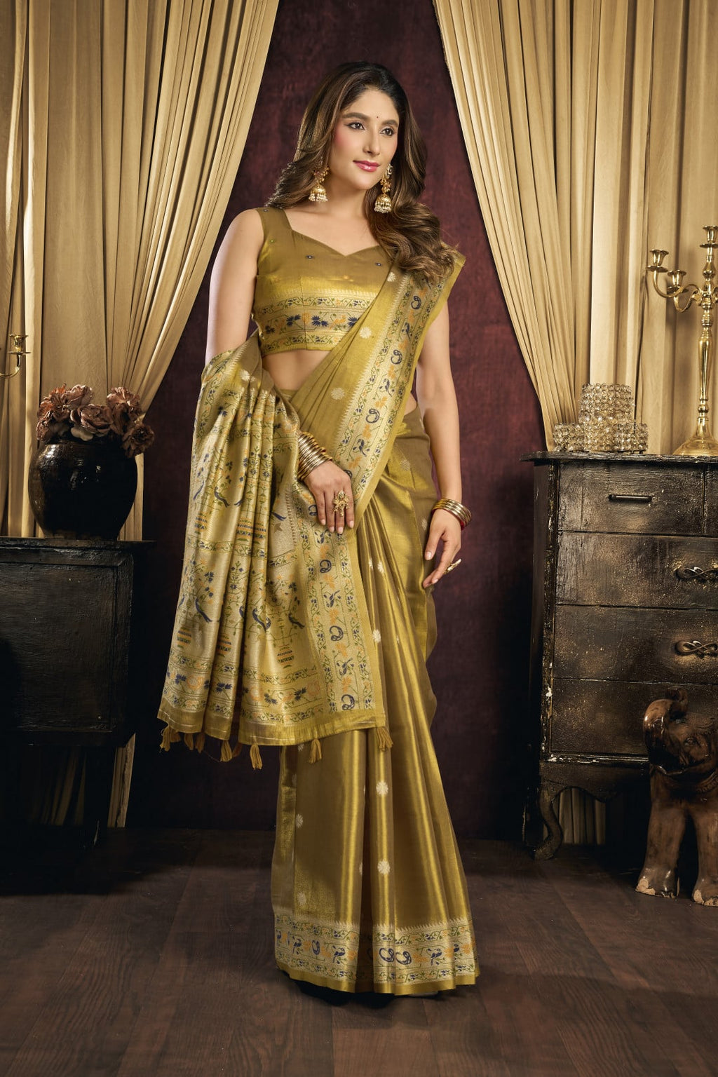 Soft tissue paithani silk saree with thread weaving work