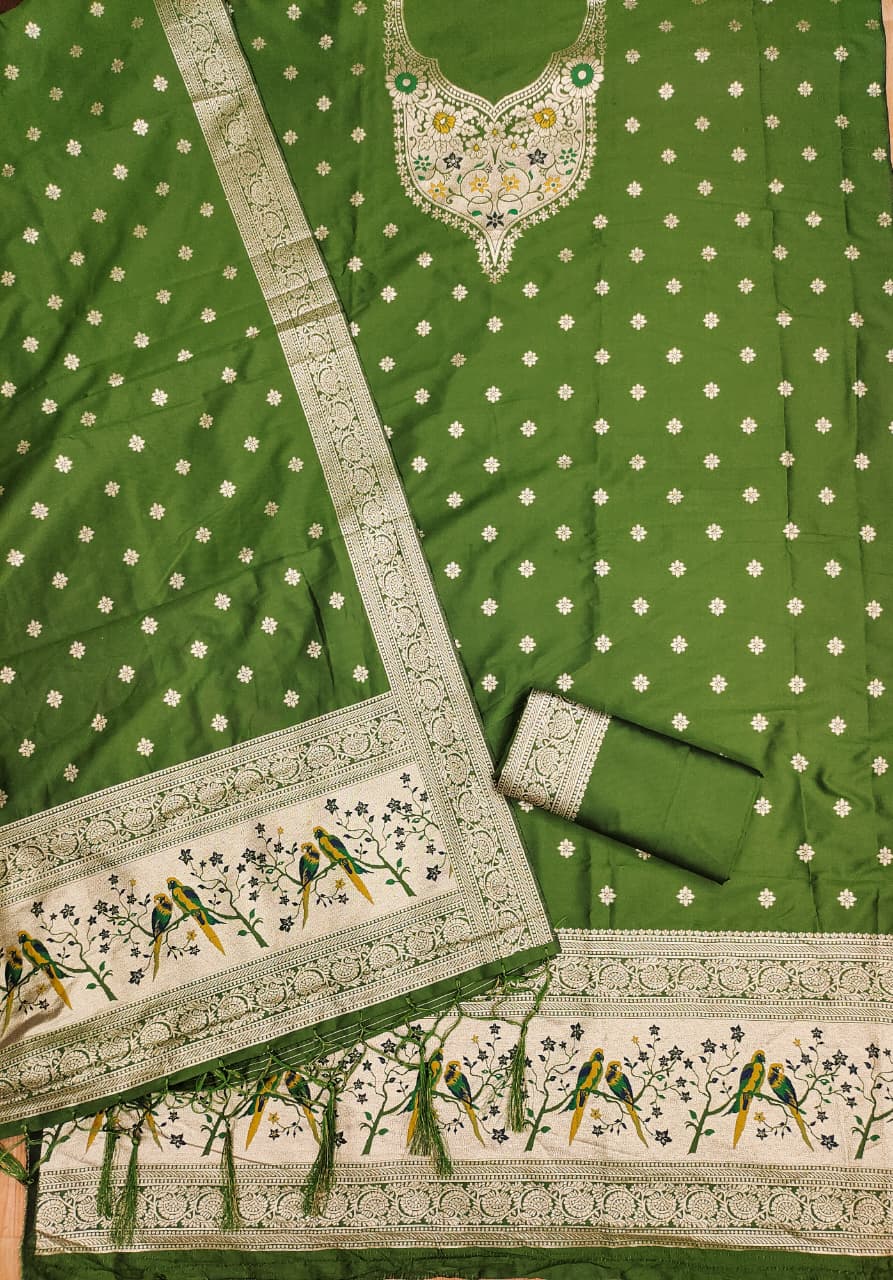 Unstitched zari weaving paithani silk salwar suit with dupatta & bottom