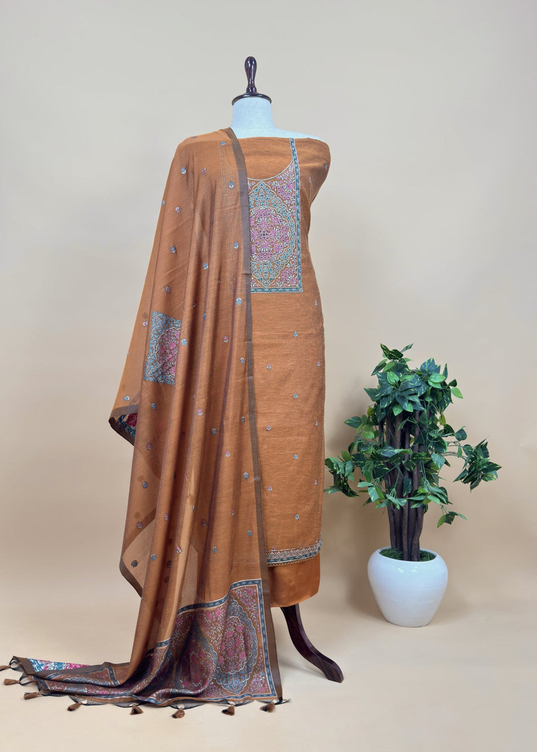 Unstitched Pure Linen Cotton Salwar Suit with Unique Weaving Work