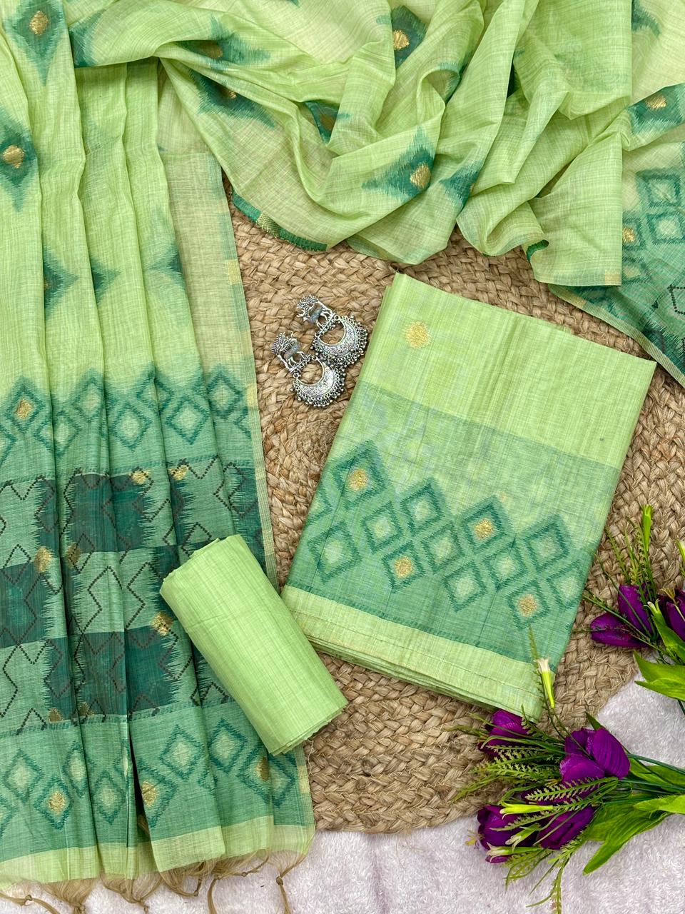 Unstitched Mul Chanderi Salwar Suit with Ikkat Weaving Dupatta & Bottom