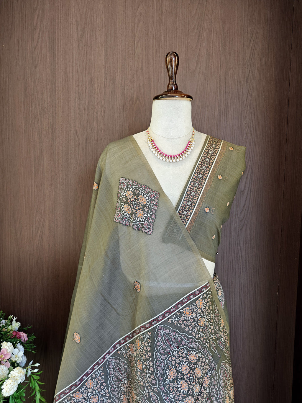 Soft muga cotton saree with pashmina resham weaving pallu work