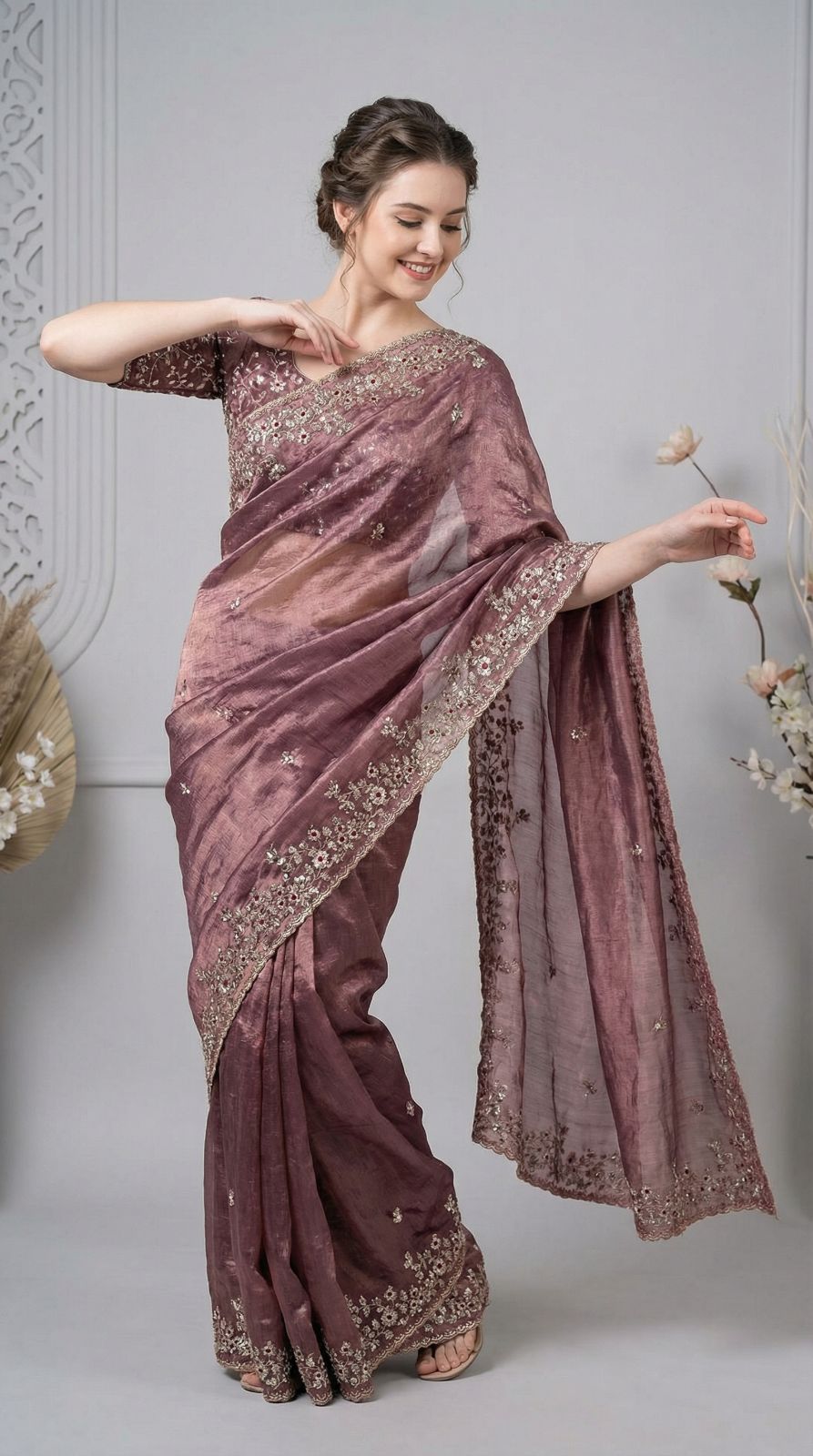 Chiffon Silk Saree with Sequence Work & Cut Work Border