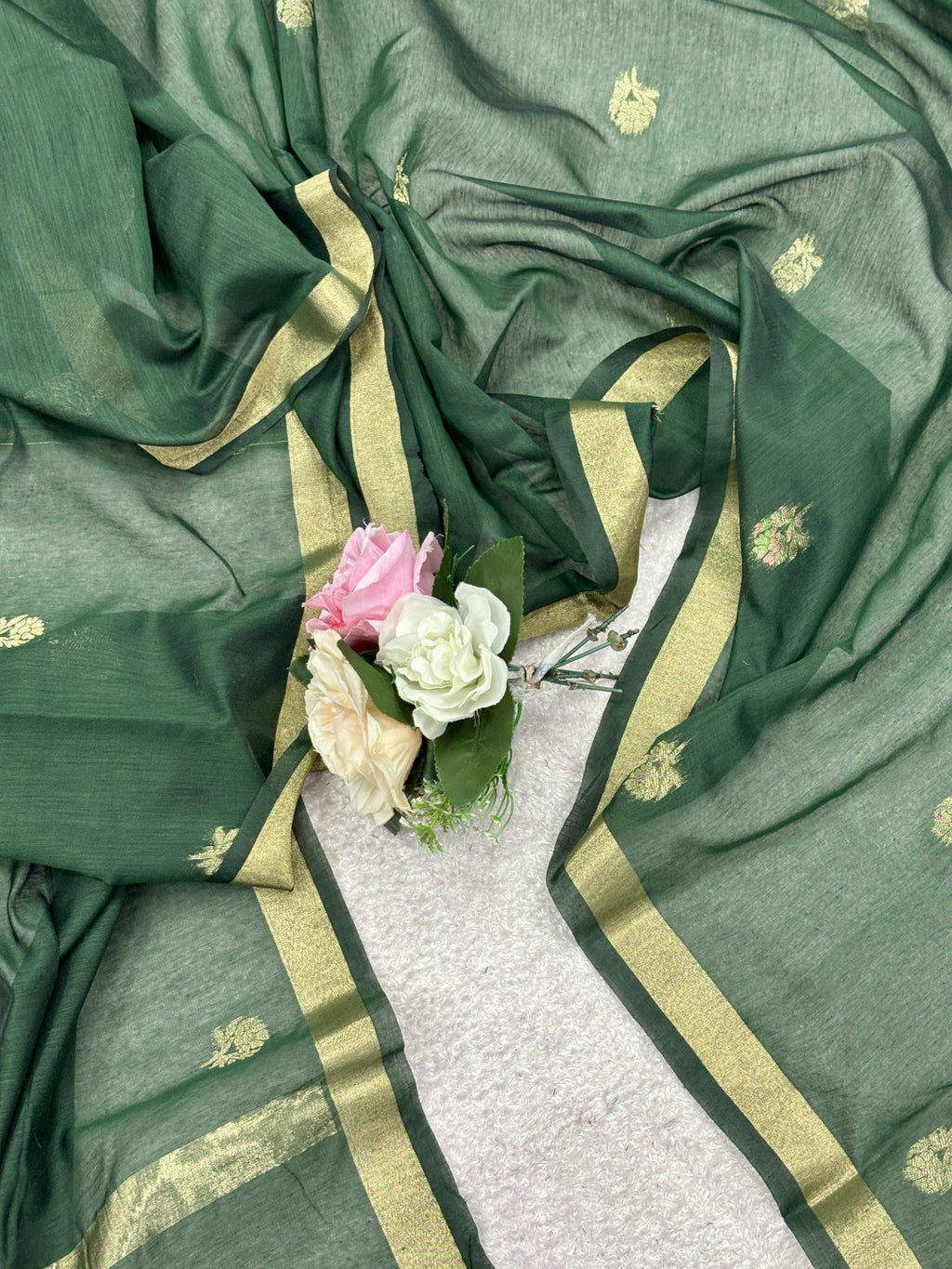 Pure muga cotton saree with floral thread weaving work