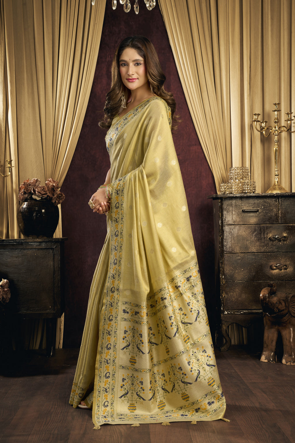 Soft tissue paithani silk saree with thread weaving work