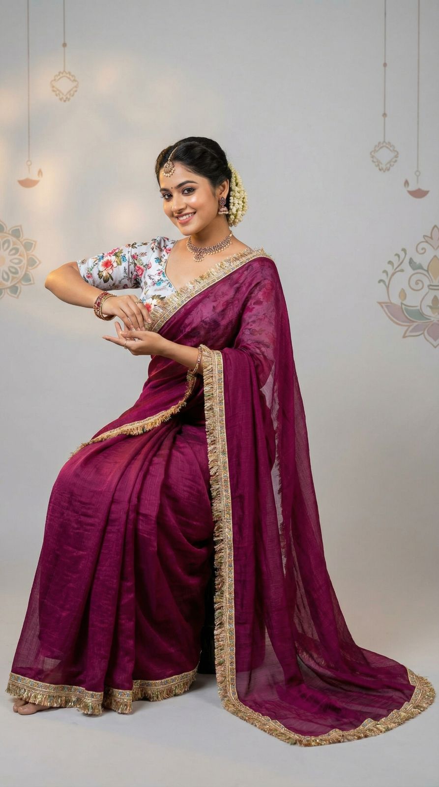 Fancy fandy silk saree with lace border