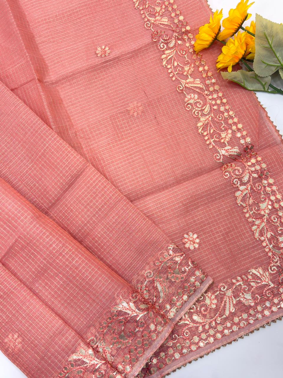 Kota silk saree with gota patti work and gota patti lace border