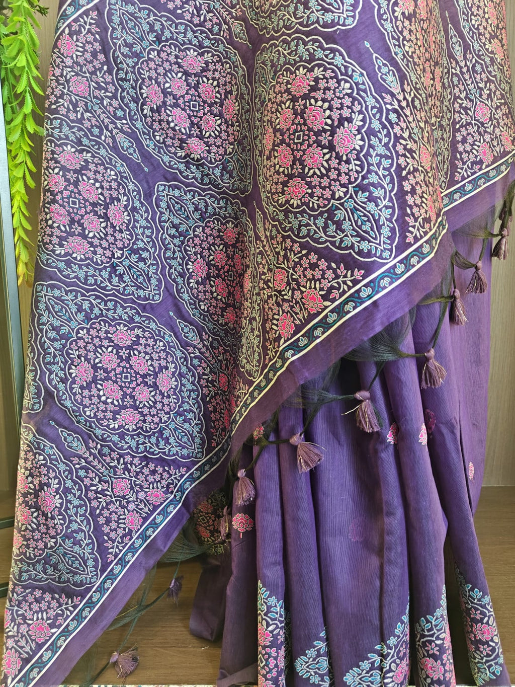 Soft muga cotton saree with pashmina resham weaving pallu work