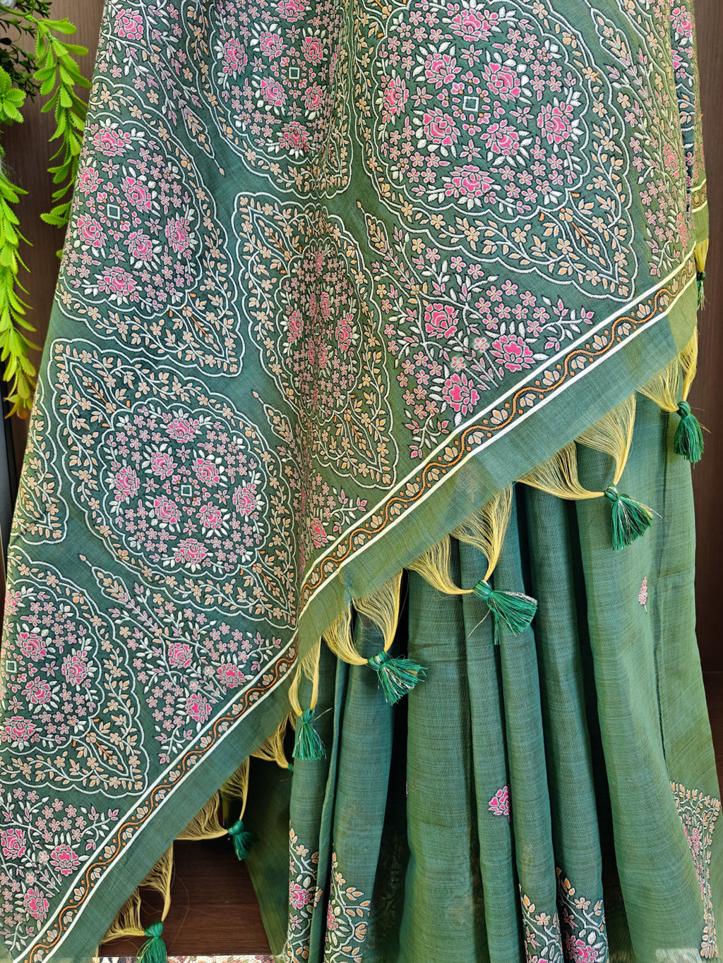 Soft muga cotton saree with pashmina resham weaving pallu work