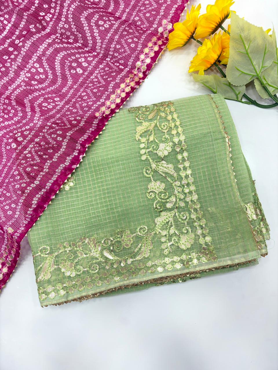 Kota silk saree with gota patti work and gota patti lace border