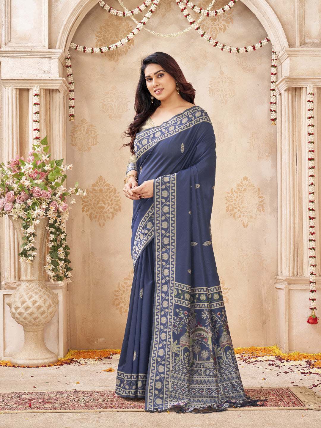 Soft Bangalore handloom raw silk saree with meenakari weaving work