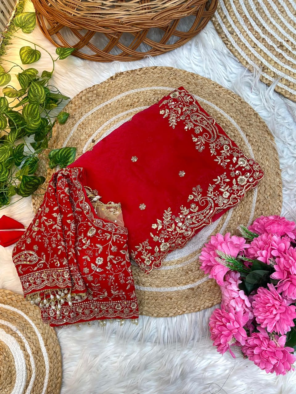 Fancy fandy satin silk saree with sequence work and Ready made blouse
