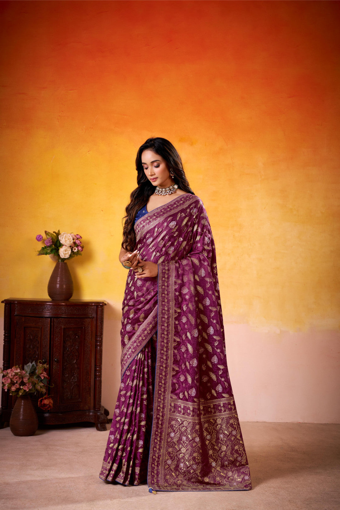 Handloom Dola Silk Saree with Woven Design Work