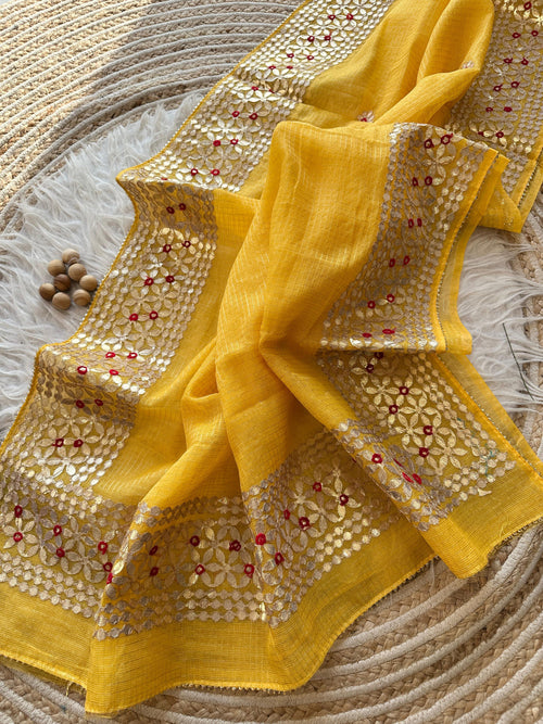 Banarasi Kota Silk Saree with Hand Gota Patti Work