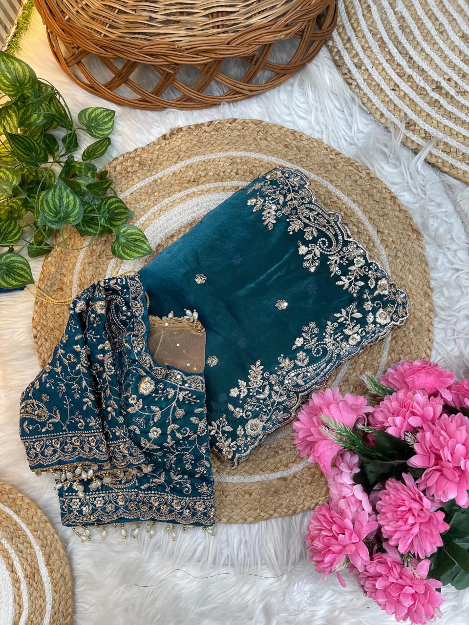 Fancy fandy satin silk saree with sequence work and Ready made blouse