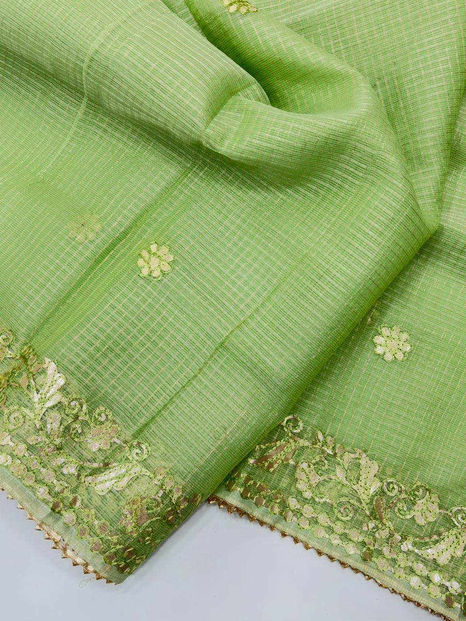 Kota silk saree with gota patti work and gota patti lace border