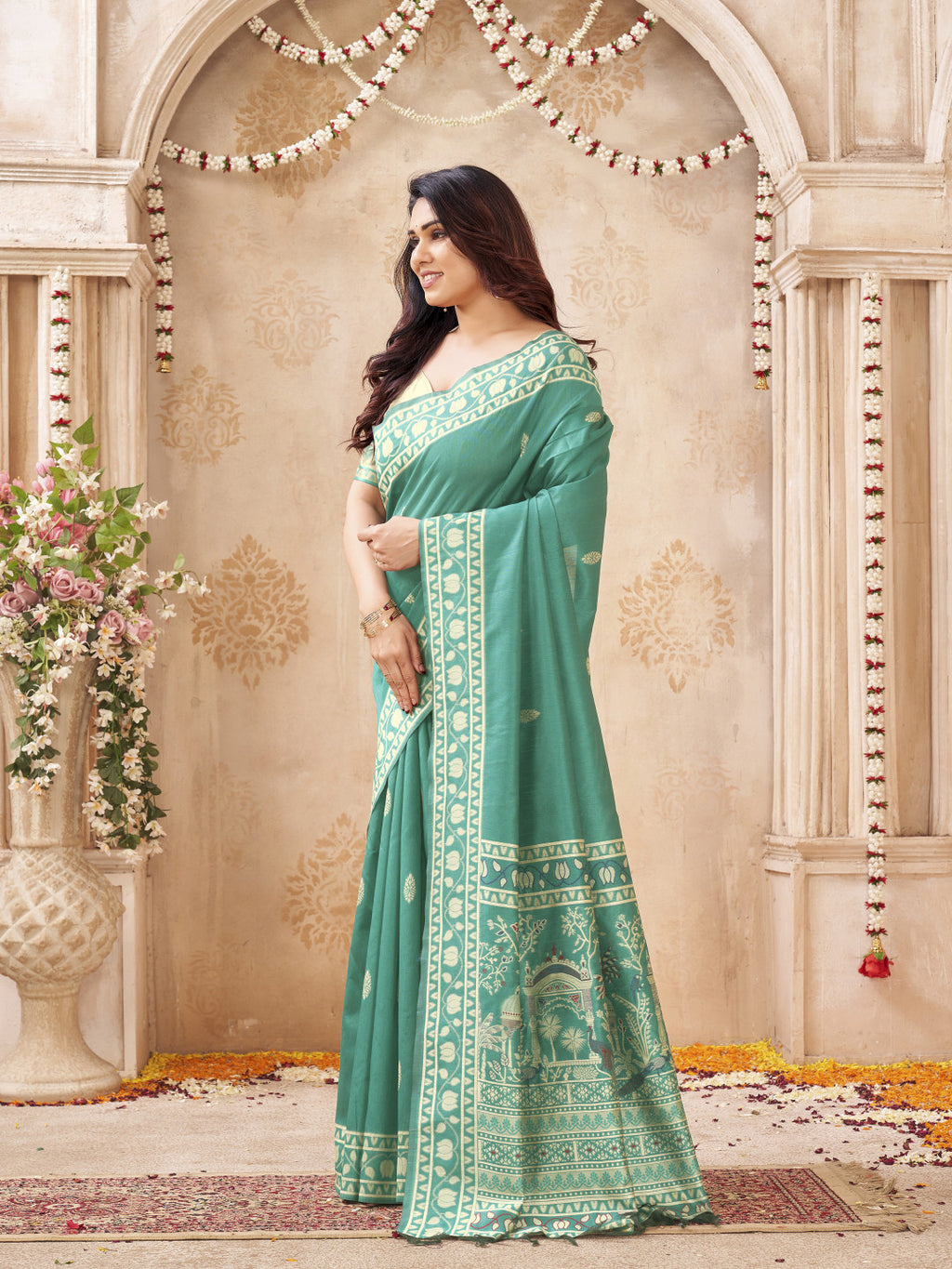 Soft Bangalore handloom raw silk saree with meenakari weaving work