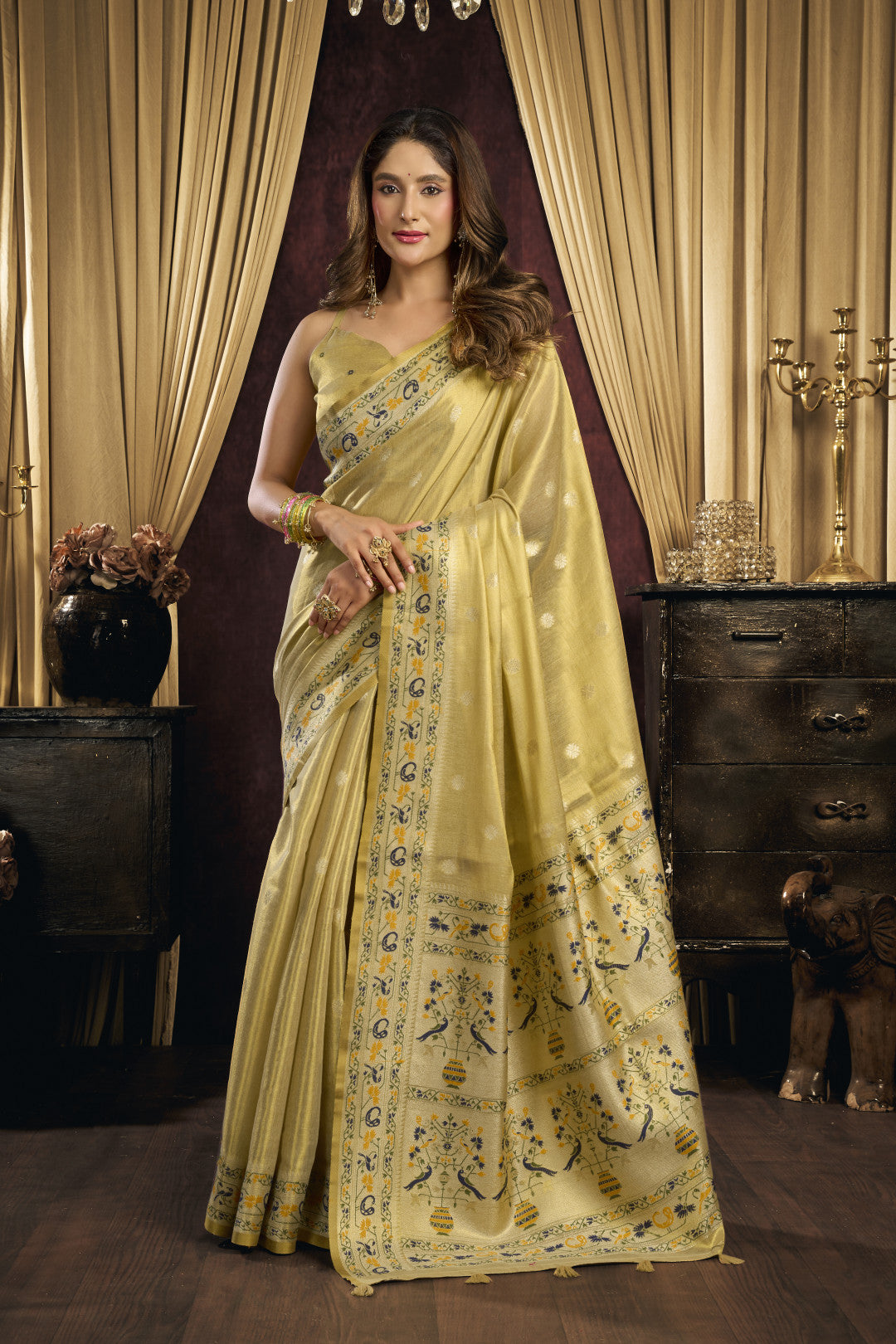 Soft tissue paithani silk saree with thread weaving work