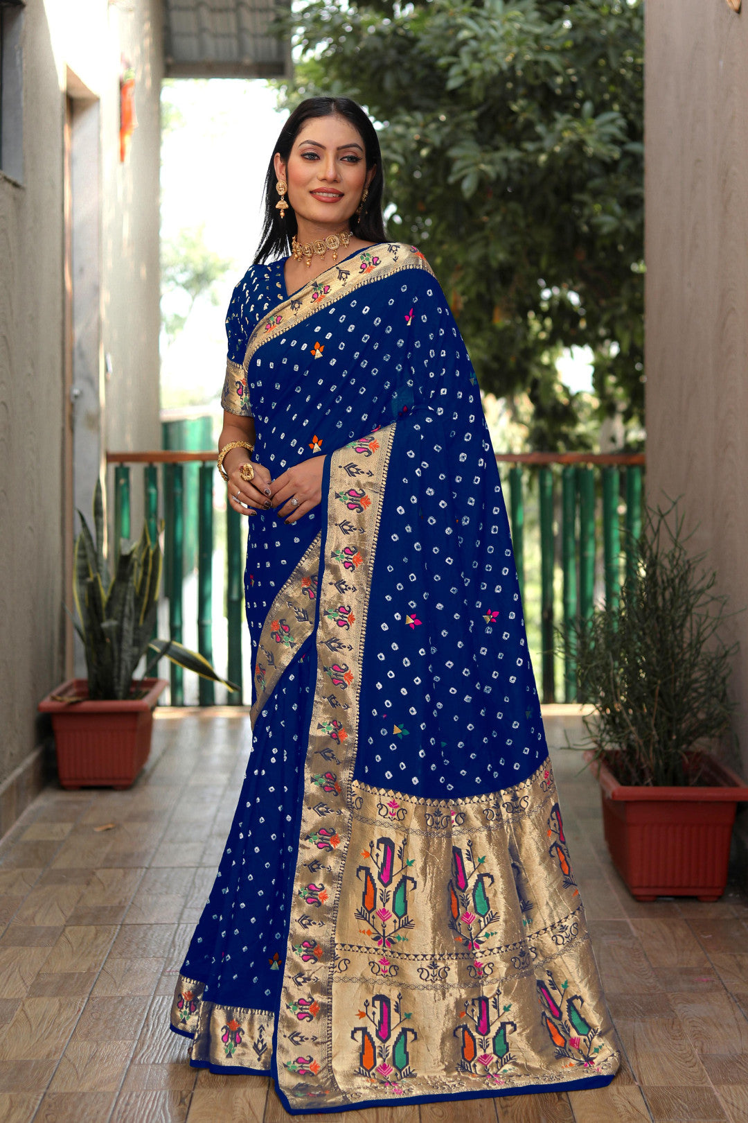 Bandhani Silk saree with bandhej and zari weaving work