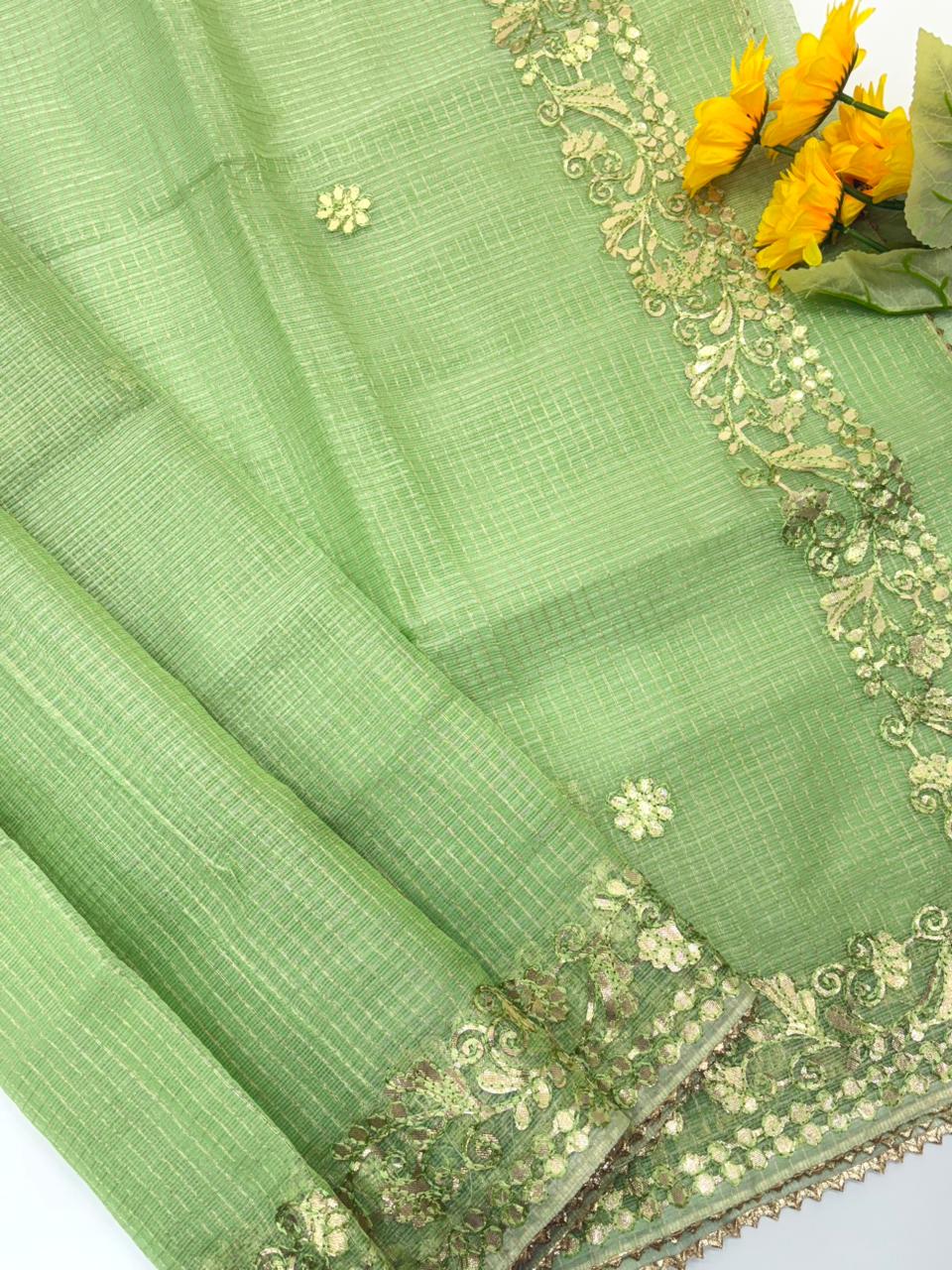 Kota silk saree with gota patti work and gota patti lace border