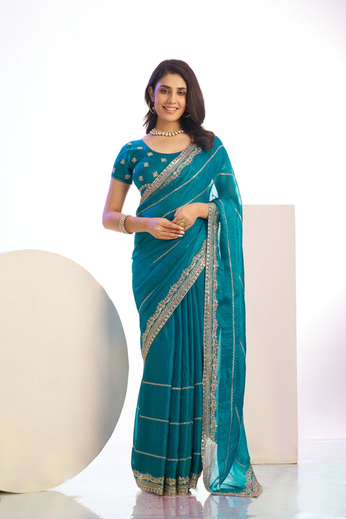 Chiffon Silk Saree with Embroidered Work Border