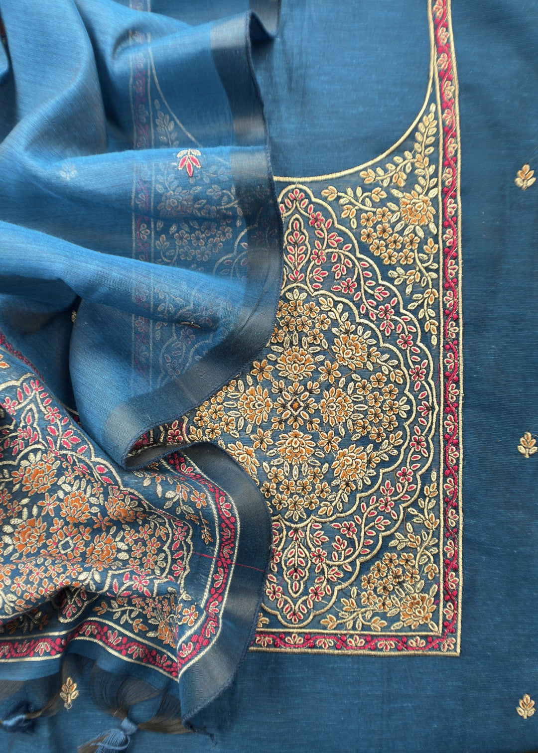 Unstitched Pure Linen Cotton Salwar Suit with Unique Weaving Work