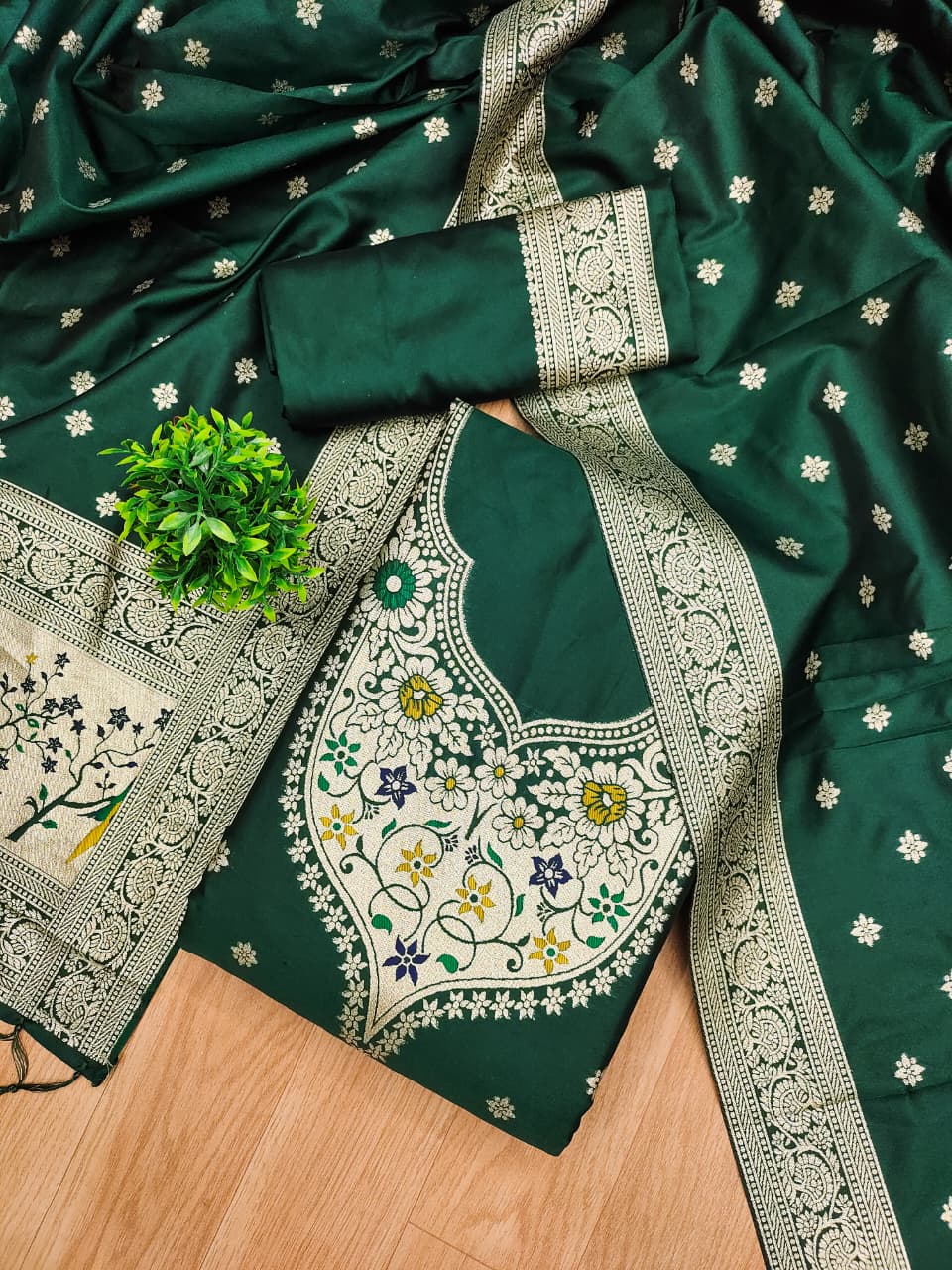 Unstitched zari weaving paithani silk salwar suit with dupatta & bottom
