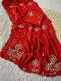 Soft shine HO silk saree with heavy hand work pallu