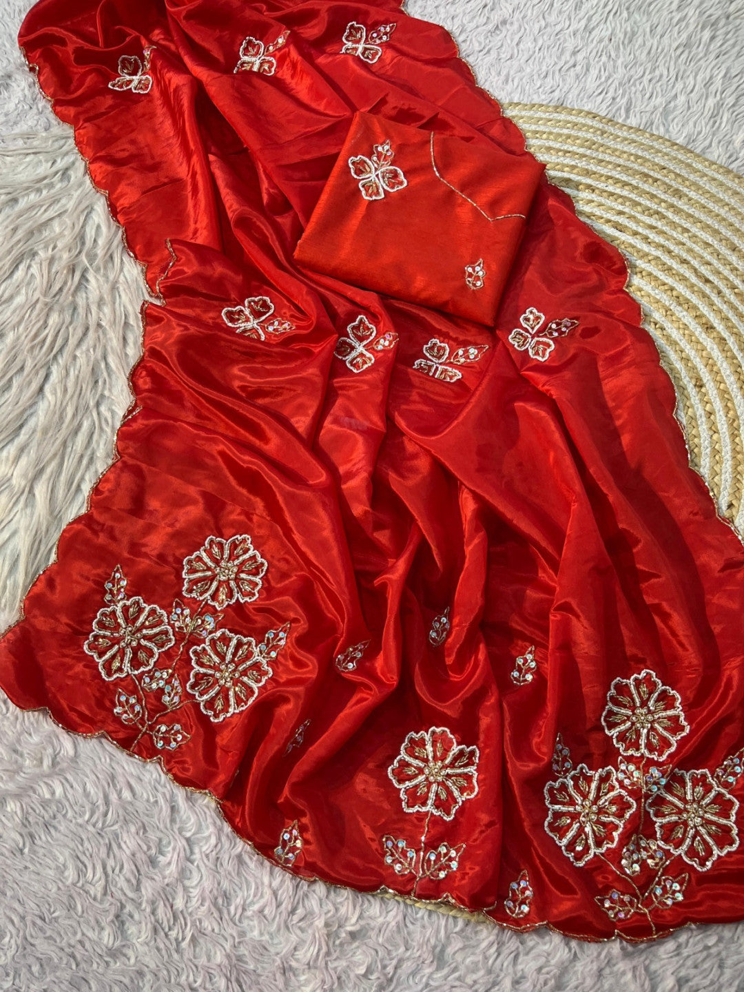 Soft shine HO silk saree with heavy hand work pallu