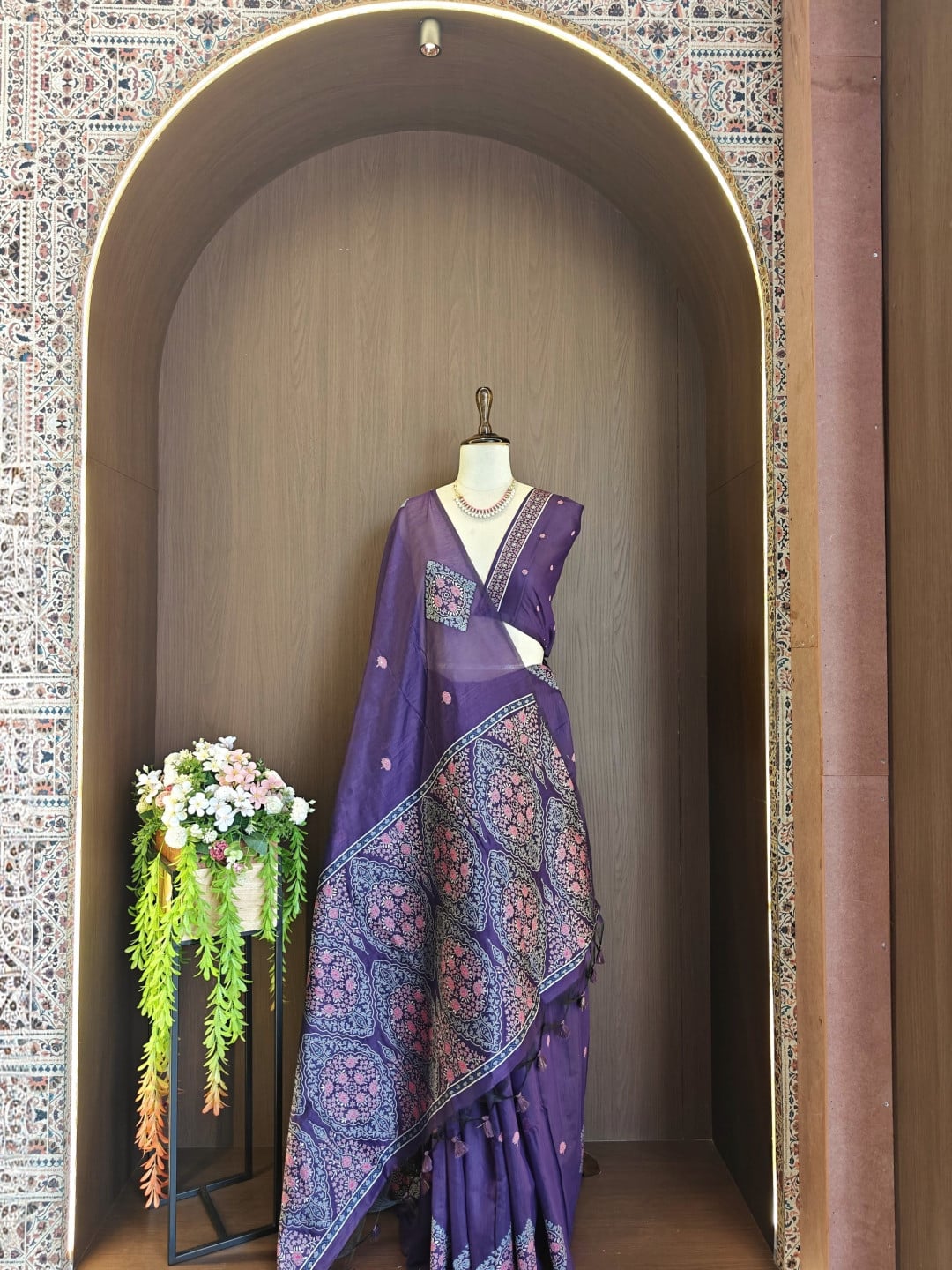 Soft muga cotton saree with pashmina resham weaving pallu work