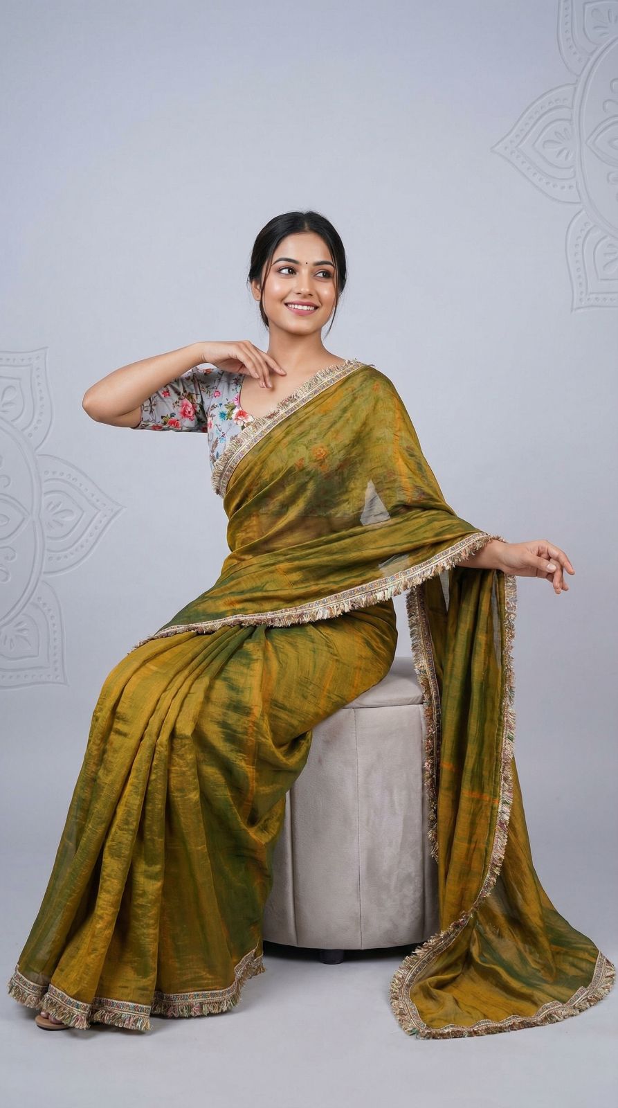 Fancy fandy silk saree with lace border
