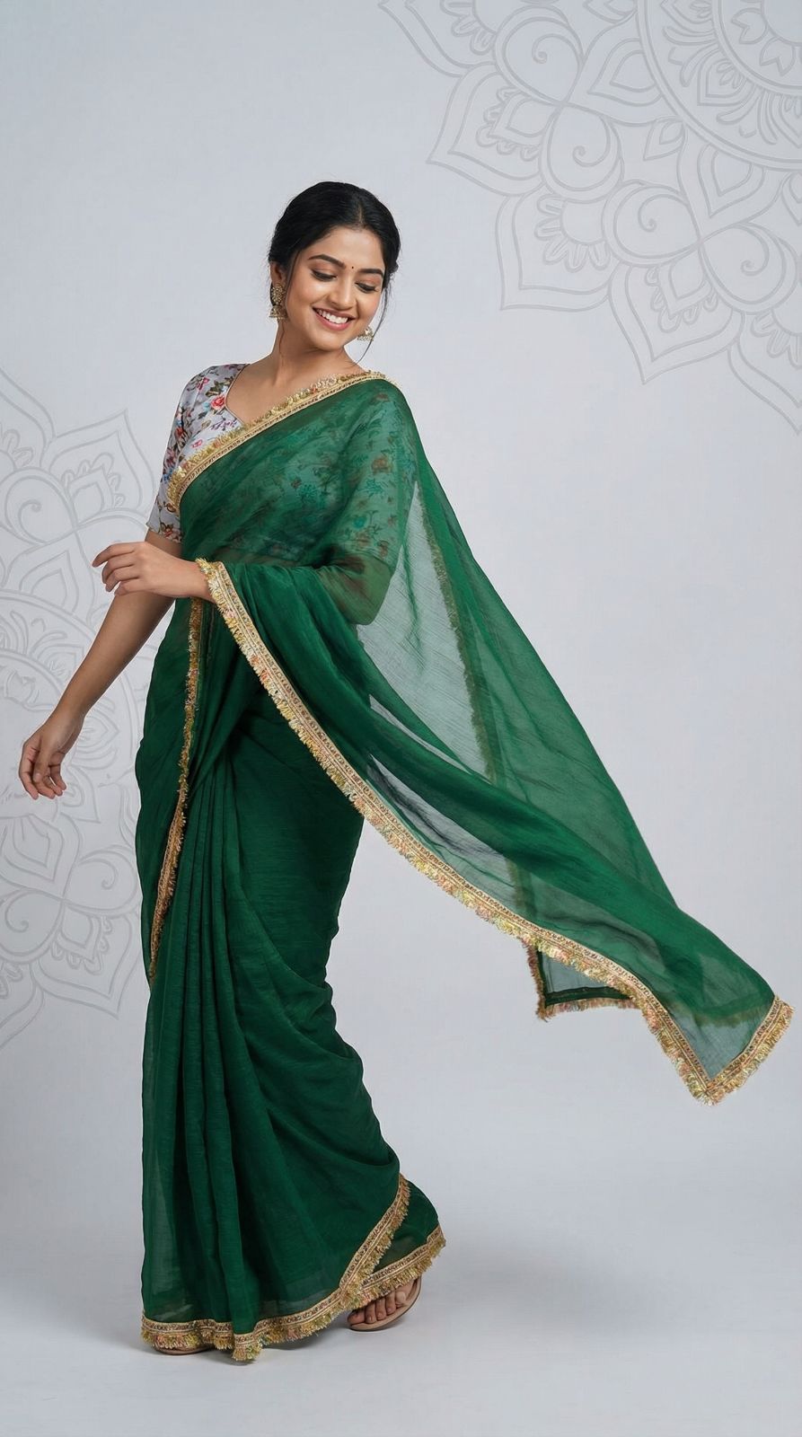 Fancy fandy silk saree with lace border